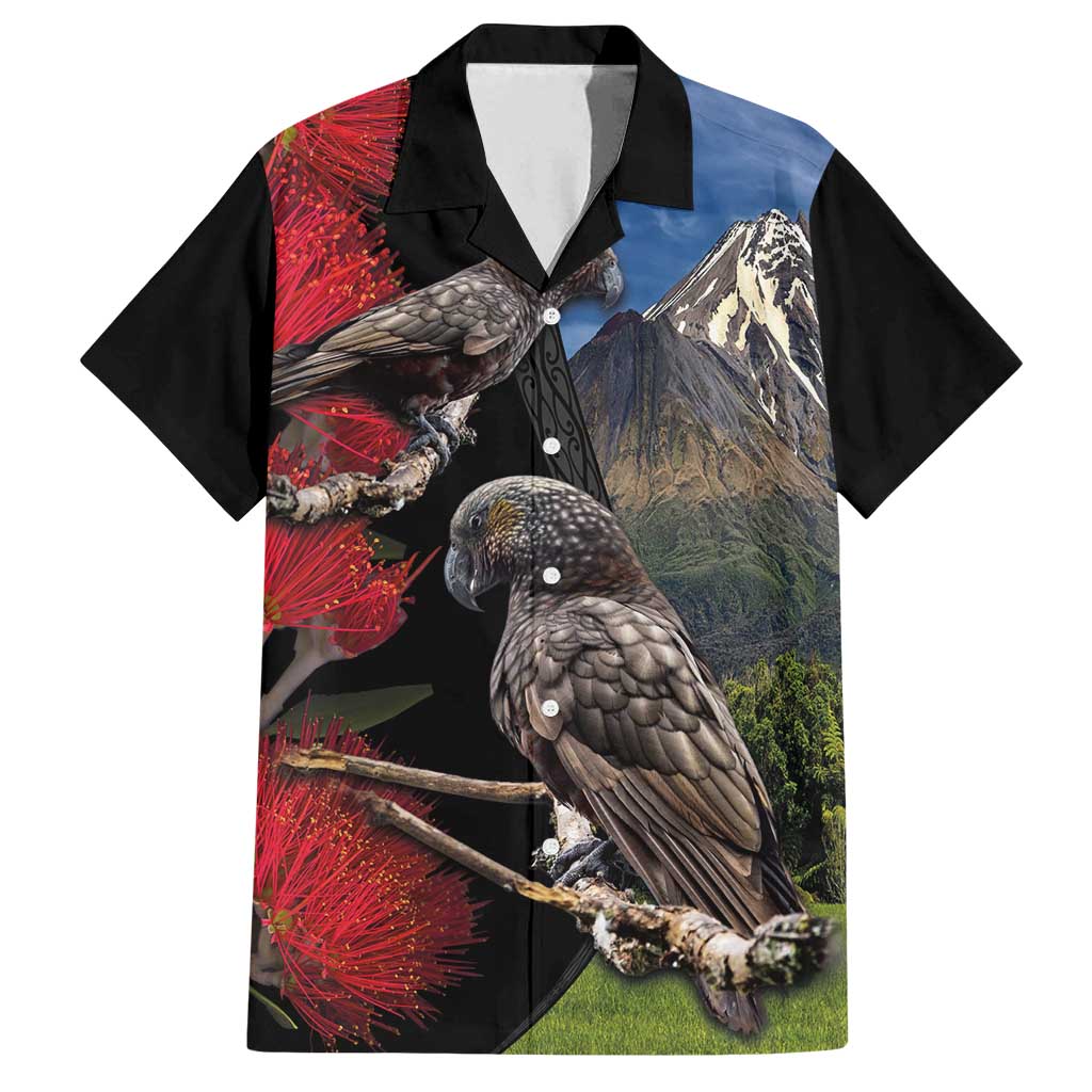 New Zealand Kea And Pohutukawa Family Matching Summer Maxi Dress and Hawaiian Shirt With The Mountain Landscape