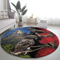 New Zealand Kea And Pohutukawa Round Carpet With The Mountain Landscape LT03 - Polynesian Pride