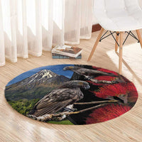 New Zealand Kea And Pohutukawa Round Carpet With The Mountain Landscape LT03 - Polynesian Pride