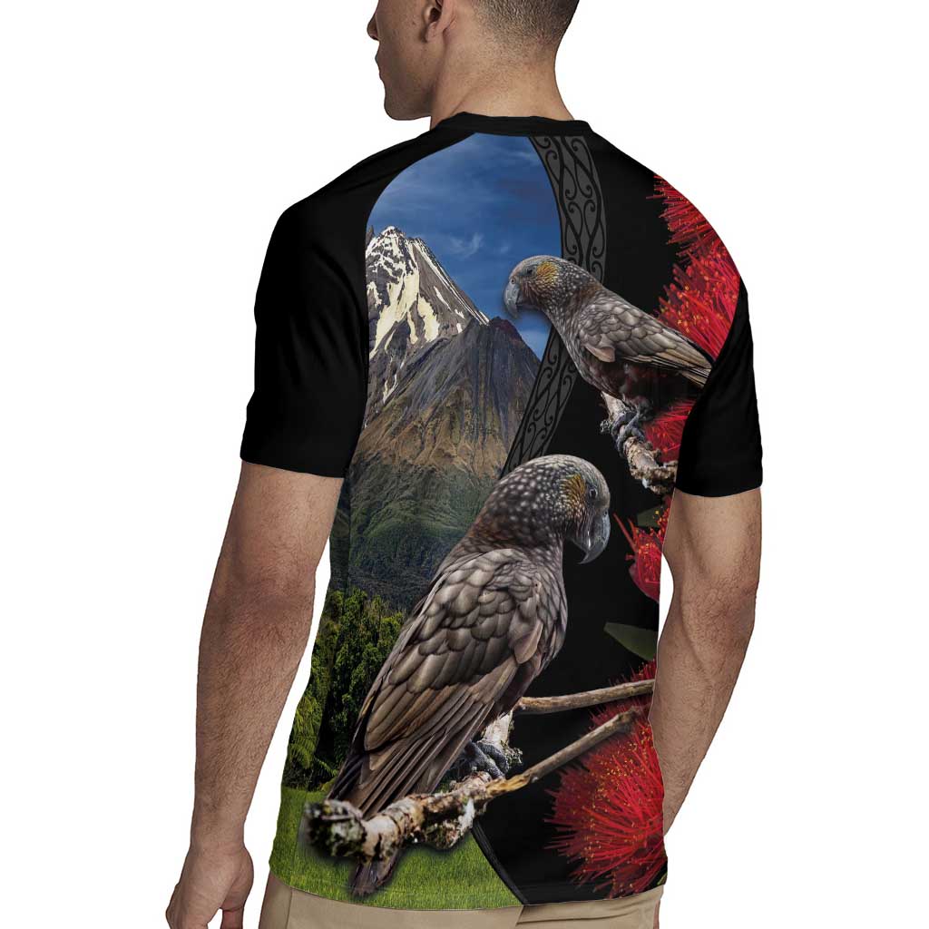 New Zealand Kea And Pohutukawa Rugby Jersey With The Mountain Landscape