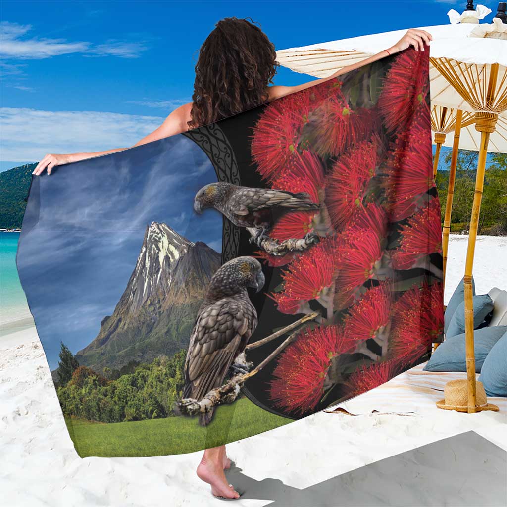 New Zealand Kea And Pohutukawa Sarong With The Mountain Landscape