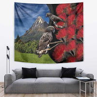 New Zealand Kea And Pohutukawa Tapestry With The Mountain Landscape LT03 Black - Polynesian Pride
