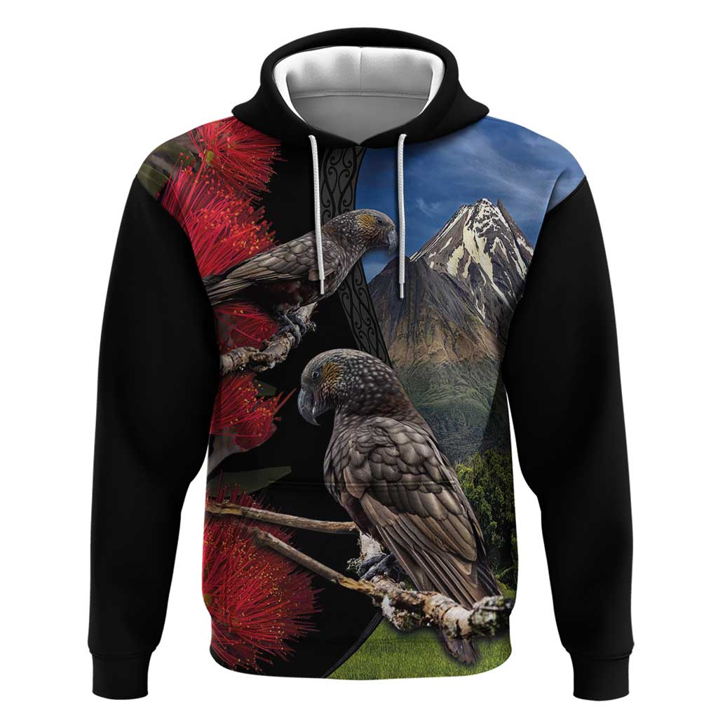 New Zealand Kea And Pohutukawa Zip Hoodie With The Mountain Landscape