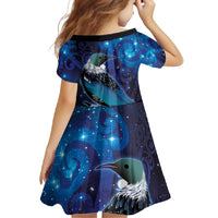 New Zealand Tui Bird Family Matching Summer Maxi Dress and Hawaiian Shirt The Pleiades Star Cluster and Koru Tribal Tattoo Galaxy Vibe LT03 - Polynesian Pride
