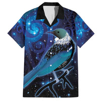 New Zealand Tui Bird Family Matching Summer Maxi Dress and Hawaiian Shirt The Pleiades Star Cluster and Koru Tribal Tattoo Galaxy Vibe LT03 Dad's Shirt - Short Sleeve Blue - Polynesian Pride