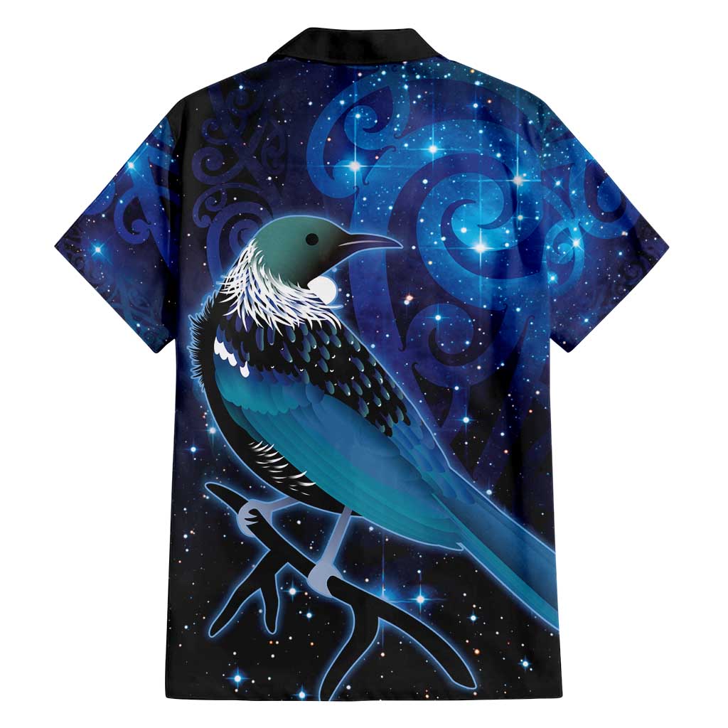 New Zealand Tui Bird Family Matching Summer Maxi Dress and Hawaiian Shirt The Pleiades Star Cluster and Koru Tribal Tattoo Galaxy Vibe LT03 - Polynesian Pride