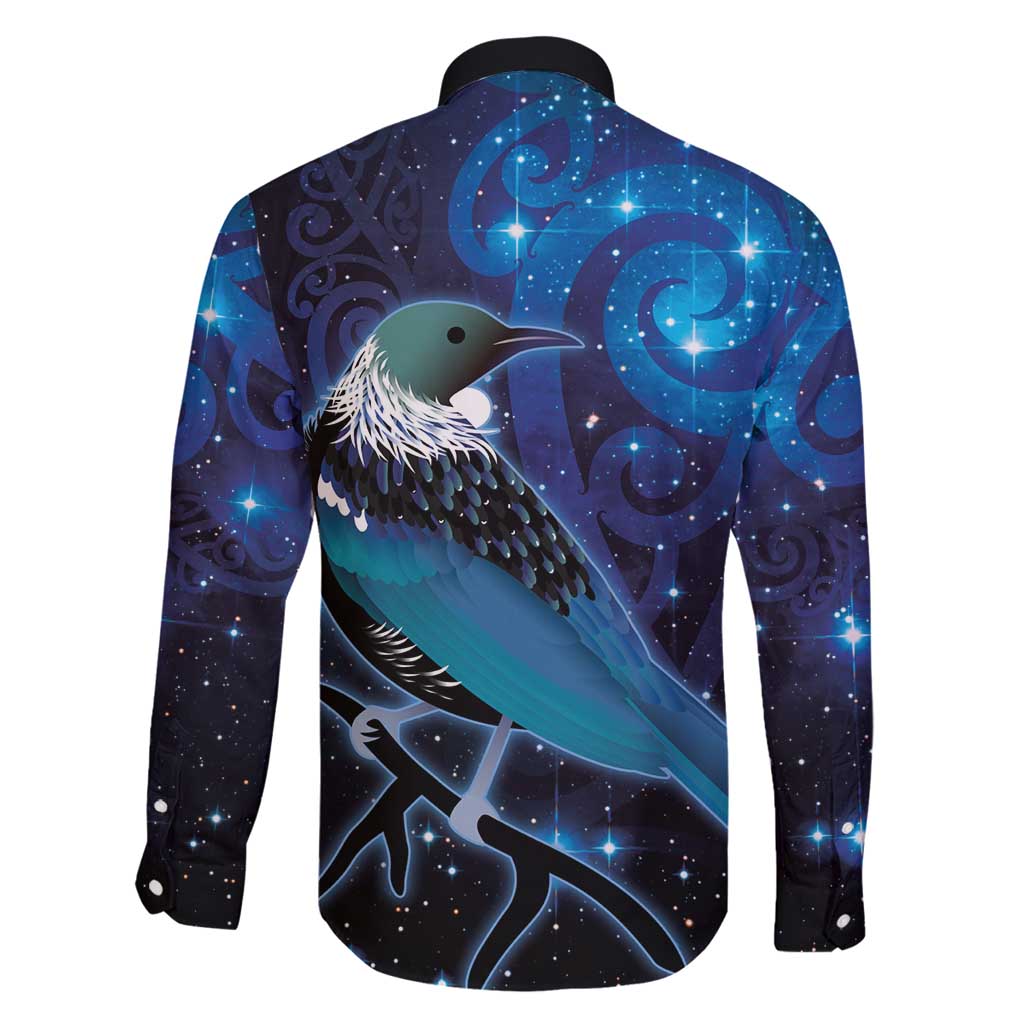 New Zealand Tui Bird Family Matching Summer Maxi Dress and Hawaiian Shirt The Pleiades Star Cluster and Koru Tribal Tattoo Galaxy Vibe LT03 - Polynesian Pride
