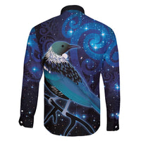 New Zealand Tui Bird Family Matching Summer Maxi Dress and Hawaiian Shirt The Pleiades Star Cluster and Koru Tribal Tattoo Galaxy Vibe LT03 - Polynesian Pride