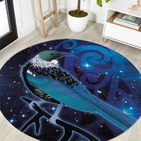 New Zealand Tui Bird Round Carpet The Pleiades Star Cluster and Koru Tribal Tattoo Galaxy Vibe LT03 Blue - Polynesian Pride
