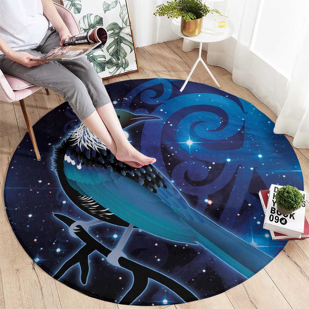 New Zealand Tui Bird Round Carpet The Pleiades Star Cluster and Koru Tribal Tattoo Galaxy Vibe LT03 - Polynesian Pride