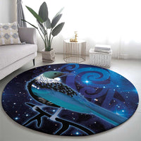 New Zealand Tui Bird Round Carpet The Pleiades Star Cluster and Koru Tribal Tattoo Galaxy Vibe LT03 - Polynesian Pride