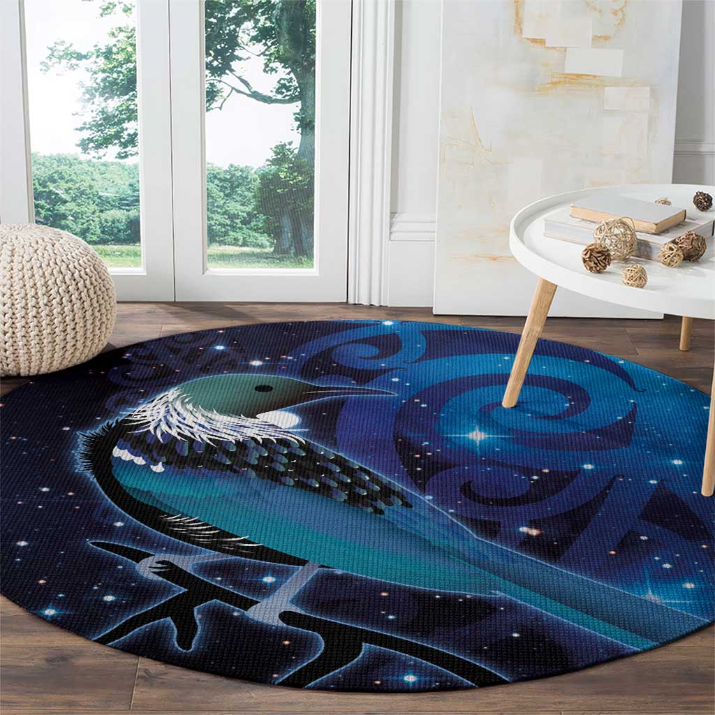 New Zealand Tui Bird Round Carpet The Pleiades Star Cluster and Koru Tribal Tattoo Galaxy Vibe LT03 - Polynesian Pride