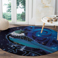 New Zealand Tui Bird Round Carpet The Pleiades Star Cluster and Koru Tribal Tattoo Galaxy Vibe LT03 - Polynesian Pride