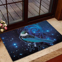 New Zealand Tui Bird Rubber Doormat The Pleiades Star Cluster and Koru Tribal Tattoo Galaxy Vibe