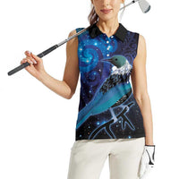 New Zealand Tui Bird Women Sleeveless Polo Shirt The Pleiades Star Cluster and Koru Tribal Tattoo Galaxy Vibe LT03 - Polynesian Pride
