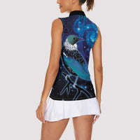 New Zealand Tui Bird Women Sleeveless Polo Shirt The Pleiades Star Cluster and Koru Tribal Tattoo Galaxy Vibe LT03 - Polynesian Pride