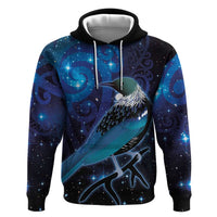 New Zealand Tui Bird Zip Hoodie The Pleiades Star Cluster and Koru Tribal Tattoo Galaxy Vibe