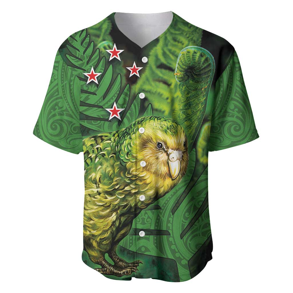New Zealand Kkp Baseball Jersey Silver Fern with Close up of Green Fern Leaves and Maori Tattoo LT03 Green - Polynesian Pride