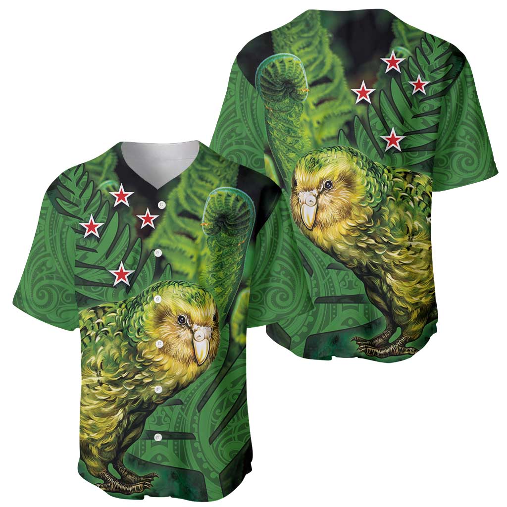 New Zealand Kkp Baseball Jersey Silver Fern with Close up of Green Fern Leaves and Maori Tattoo LT03 - Polynesian Pride