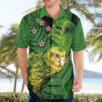 New Zealand Kākāpō Hawaiian Shirt Silver Fern with Close up of Green Fern Leaves and Maori Tattoo