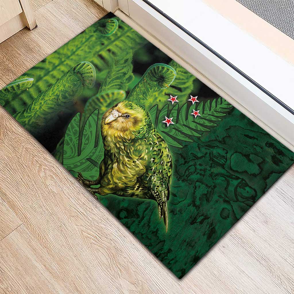 New Zealand Kkp Rubber Doormat Silver Fern with Close up of Green Fern Leaves and Maori Tattoo LT03 - Polynesian Pride