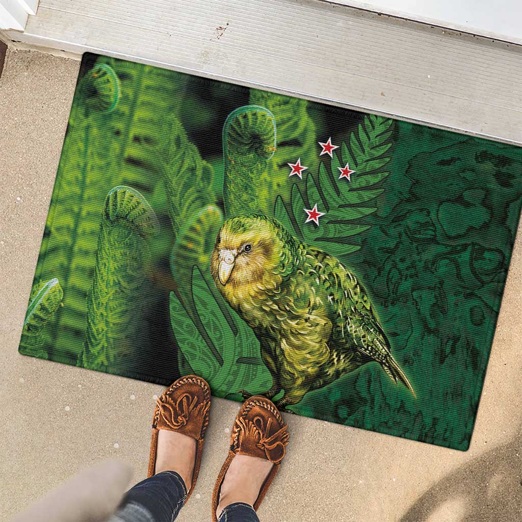 New Zealand Kkp Rubber Doormat Silver Fern with Close up of Green Fern Leaves and Maori Tattoo LT03 - Polynesian Pride