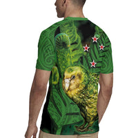 New Zealand Kākāpō Rugby Jersey Silver Fern with Close up of Green Fern Leaves and Maori Tattoo