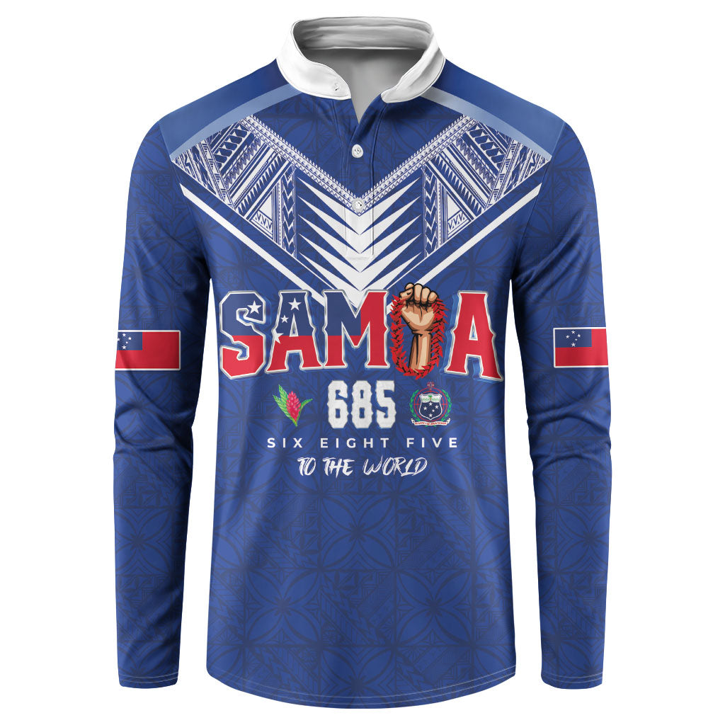 Samoa Rugby Custom Button Sweatshirt Six Eight Five to The World - Pacific Motif LT03 Multicolor - Polynesian Pride