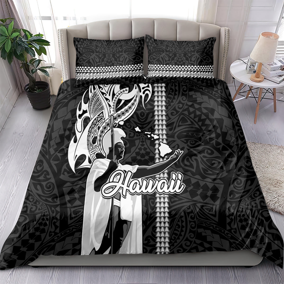 Hawaii Lanai Island Bedding Set Hawaiian King and Kakau Symbols Abstract Shoulder Tattoo LT03 - Polynesian Pride