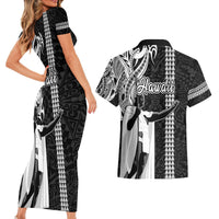 Hawaii Lanai Island Couples Matching Short Sleeve Bodycon Dress and Hawaiian Shirt Hawaiian King and Kakau Symbols Abstract Shoulder Tattoo LT03 - Polynesian Pride