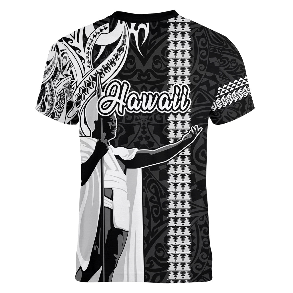 Hawaii Lanai Island Women V Neck T Shirt Hawaiian King and Kakau Symbols Abstract Shoulder Tattoo LT03 - Polynesian Pride