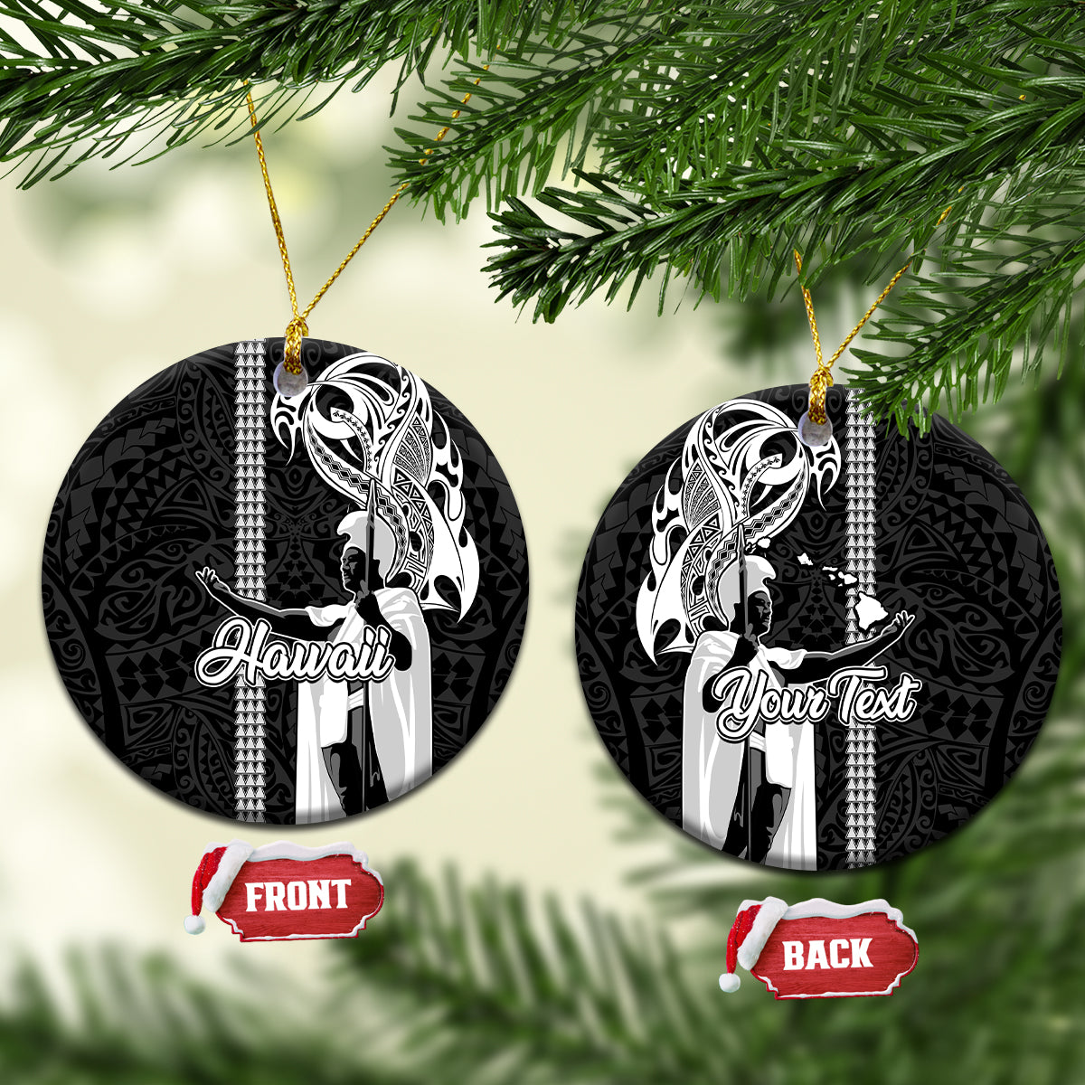 Custom Lanai Hawaii Island Ceramic Ornament Hawaiian King and Kakau Symbols Abstract Shoulder Tattoo LT03 Black - Polynesian Pride