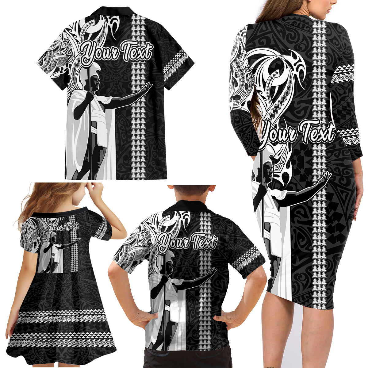 Custom Hawaii Lanai Island Family Matching Long Sleeve Bodycon Dress and Hawaiian Shirt Hawaiian King and Kakau Symbols Abstract Shoulder Tattoo LT03 - Polynesian Pride