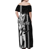Custom Hawaii Lanai Island Off Shoulder Maxi Dress Hawaiian King and Kakau Symbols Abstract Shoulder Tattoo LT03 - Polynesian Pride