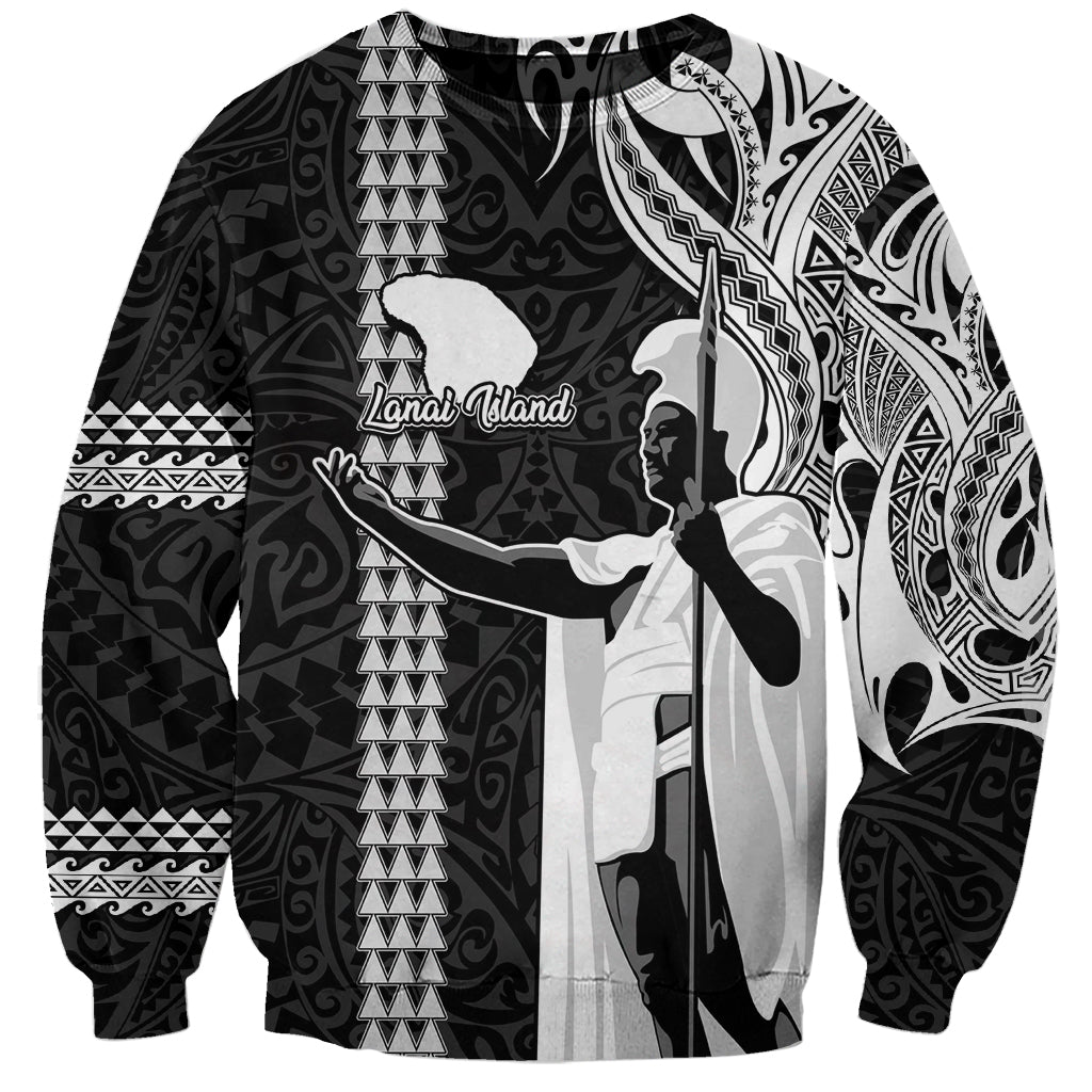 Custom Hawaii Lanai Island Sweatshirt Hawaiian King and Kakau Symbols Abstract Shoulder Tattoo LT03 Unisex Black - Polynesian Pride
