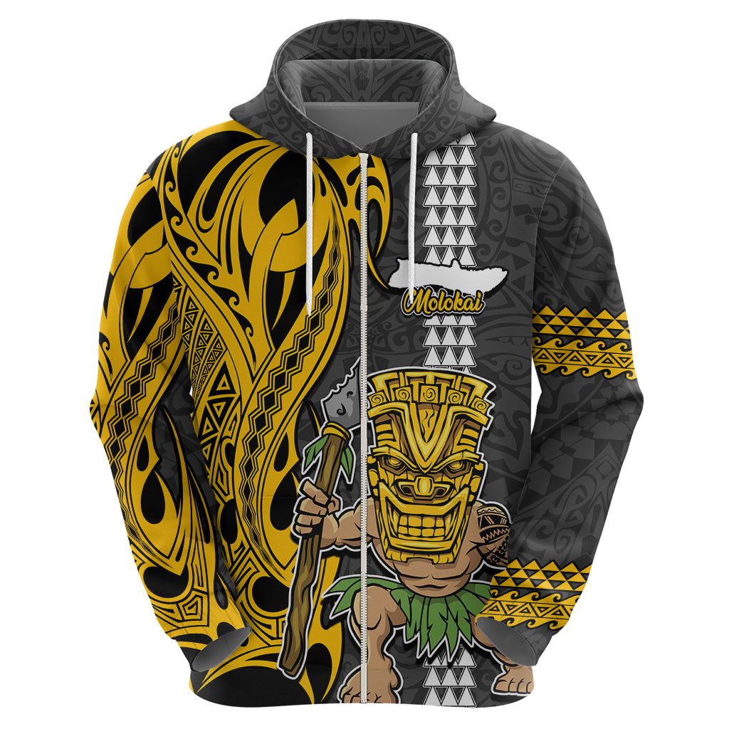 Hawaii Molokai Island Hoodie Hawaiian Warrior and Kakau Symbols Abstract Tattoo LT03 - Polynesian Pride