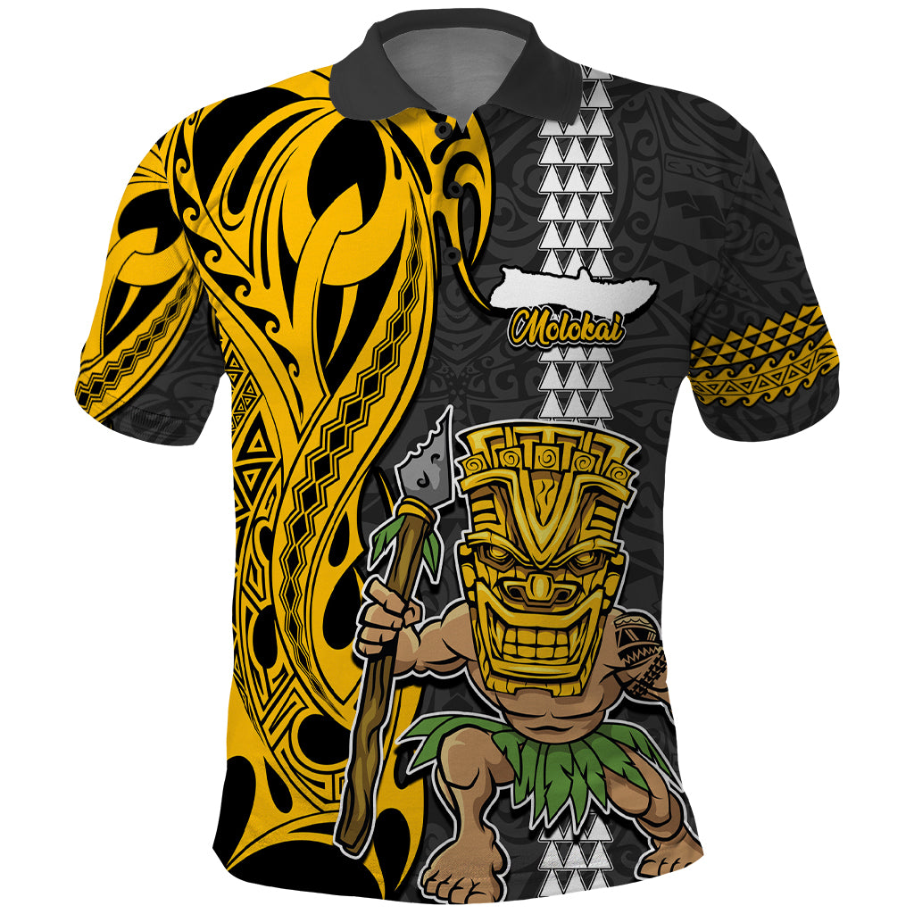 Hawaii Molokai Island Polo Shirt Hawaiian Warrior and Kakau Symbols Abstract Tattoo LT03 Yellow - Polynesian Pride