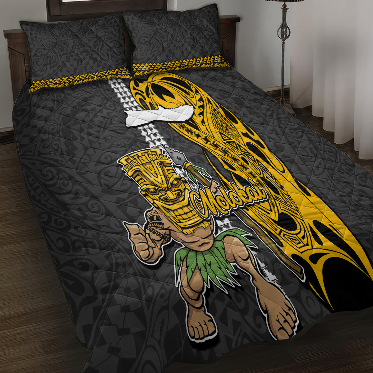 Hawaii Molokai Island Quilt Bed Set Hawaiian Warrior and Kakau Symbols Abstract Tattoo LT03 - Polynesian Pride