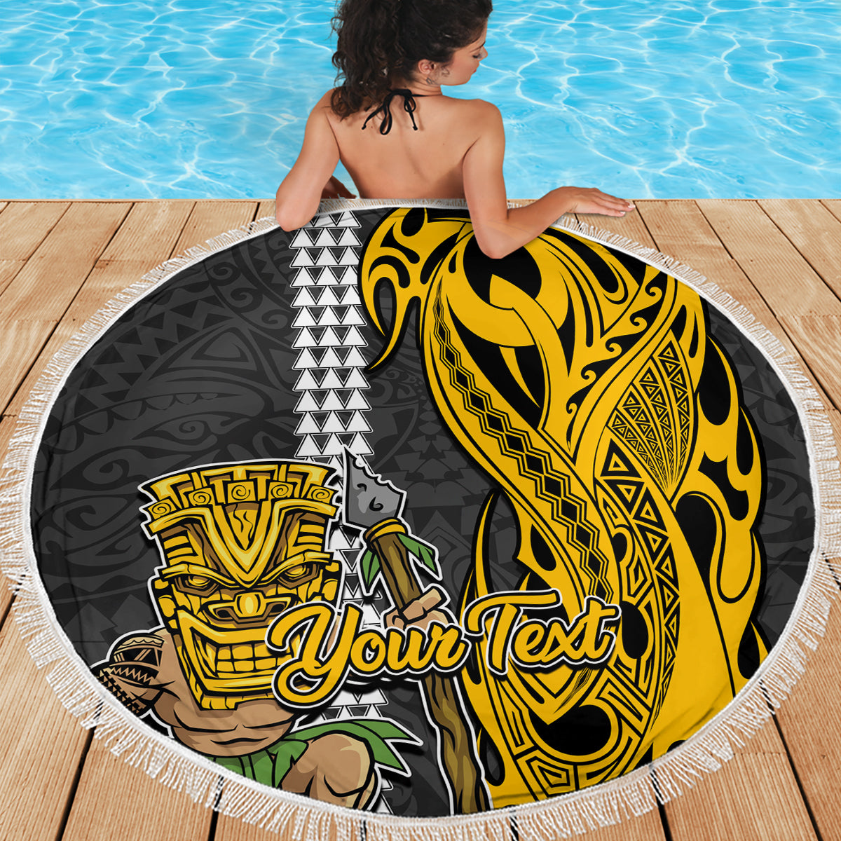 Custom Hawaii Molokai Island Beach Blanket Hawaiian Warrior and Kakau Symbols Abstract Tattoo LT03 - Wonder Print Shop