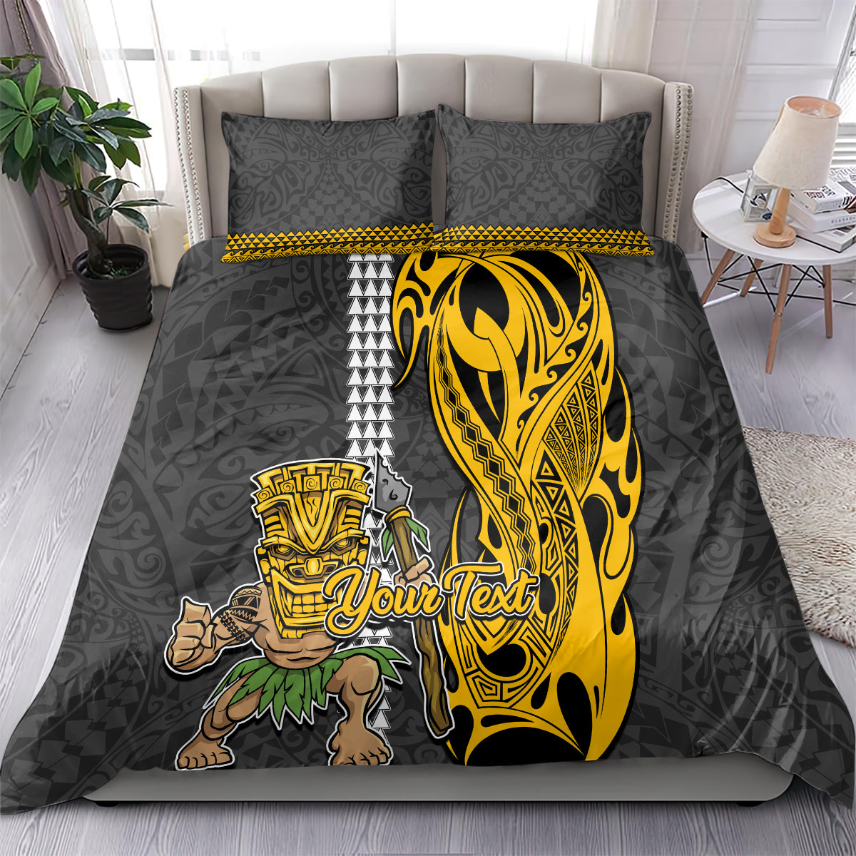 Custom Hawaii Molokai Island Bedding Set Hawaiian Warrior and Kakau Symbols Abstract Tattoo LT03 - Polynesian Pride
