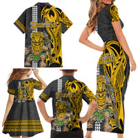 Custom Hawaii Molokai Island Family Matching Short Sleeve Bodycon Dress and Hawaiian Shirt Hawaiian Warrior and Kakau Symbols Abstract Tattoo LT03 - Polynesian Pride