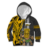 Custom Hawaii Molokai Island Kid Hoodie Hawaiian Warrior and Kakau Symbols Abstract Tattoo LT03 Yellow - Polynesian Pride