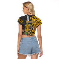 Custom Hawaii Molokai Island Raglan Cropped T Shirt Hawaiian Warrior and Kakau Symbols Abstract Tattoo LT03 - Polynesian Pride