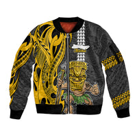 Custom Hawaii Molokai Island Sleeve Zip Bomber Jacket Hawaiian Warrior and Kakau Symbols Abstract Tattoo LT03 Unisex Yellow - Polynesian Pride
