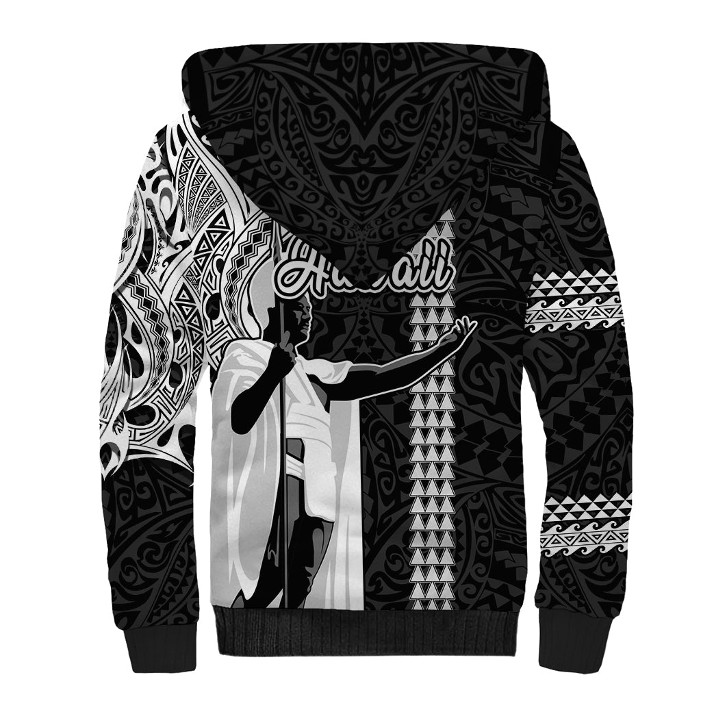 Hawaii Molokai Island Sherpa Hoodie Hawaiian King and Kakau Symbols Abstract Shoulder Tattoo LT03 - Polynesian Pride