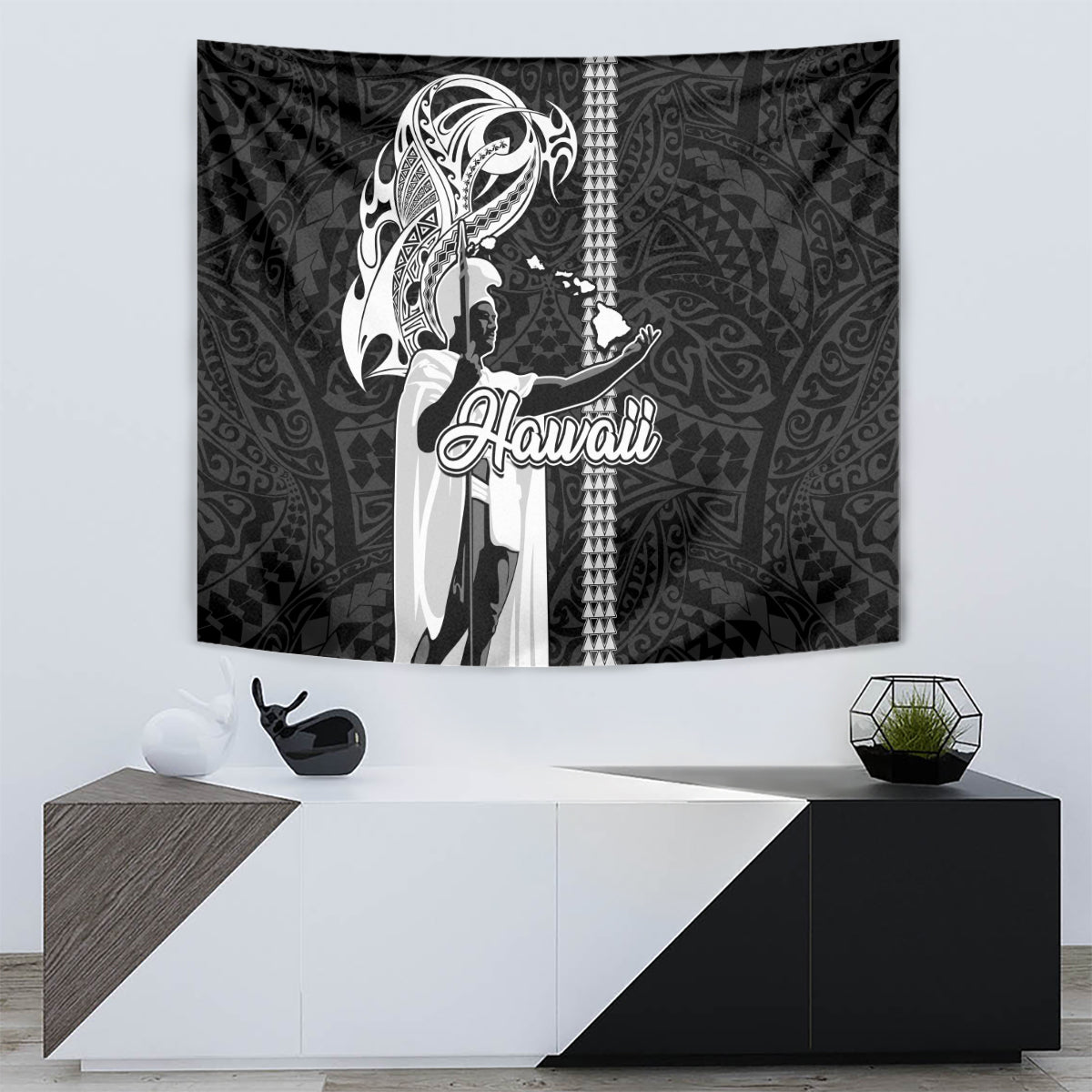 Hawaii Molokai Island Tapestry Hawaiian King and Kakau Symbols Abstract Shoulder Tattoo LT03 - Polynesian Pride