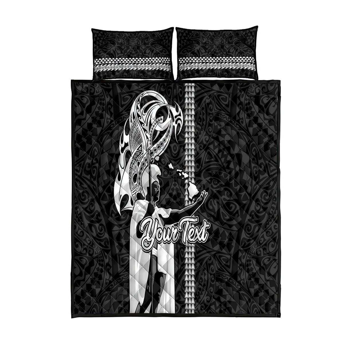 Custom Hawaii Molokai Island Quilt Bed Set Hawaiian King and Kakau Symbols Abstract Shoulder Tattoo LT03 Black - Polynesian Pride