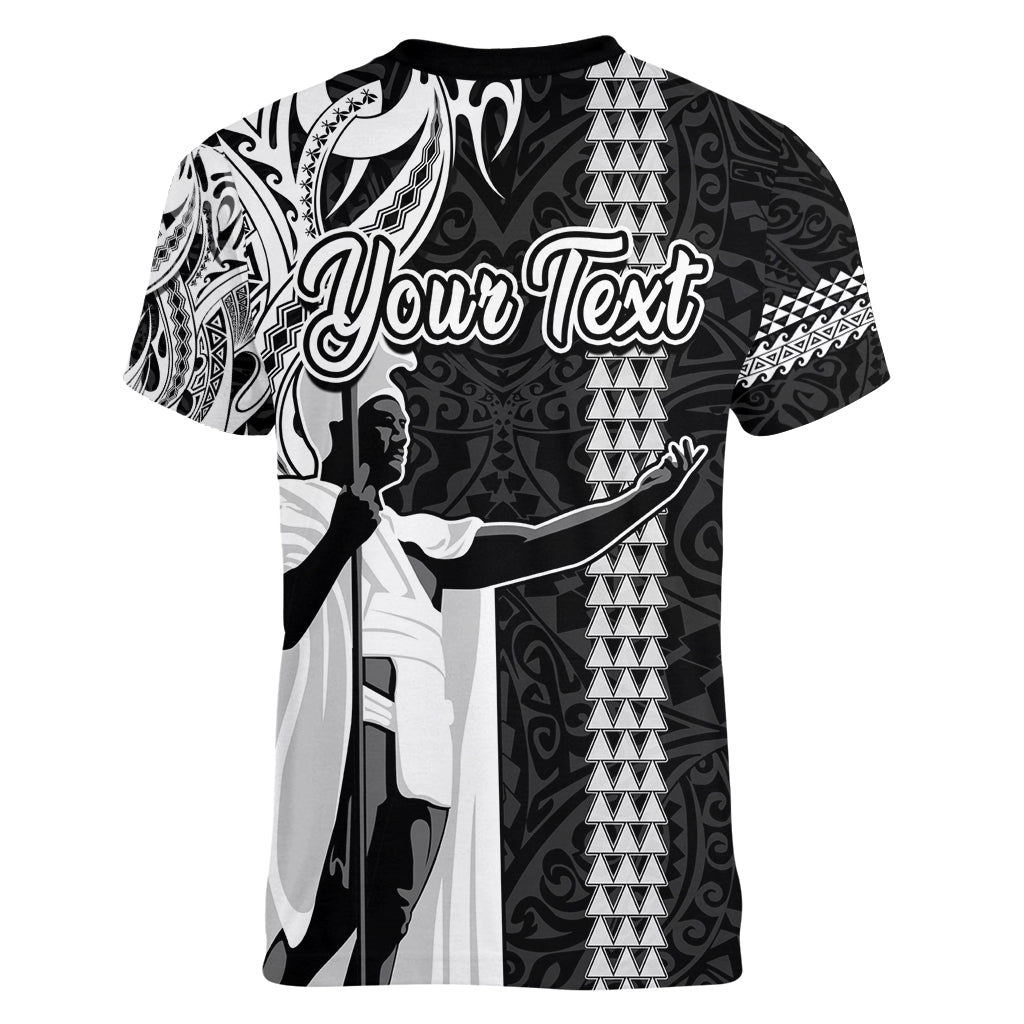 Custom Hawaii Molokai Island Women V Neck T Shirt Hawaiian King and Kakau Symbols Abstract Shoulder Tattoo LT03 - Polynesian Pride