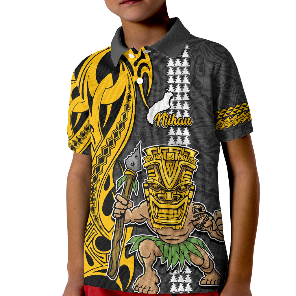 Hawaii Niihau Island Kid Polo Shirt Hawaiian Warrior and Kakau Symbols Abstract Tattoo LT03 Kid Yellow - Polynesian Pride