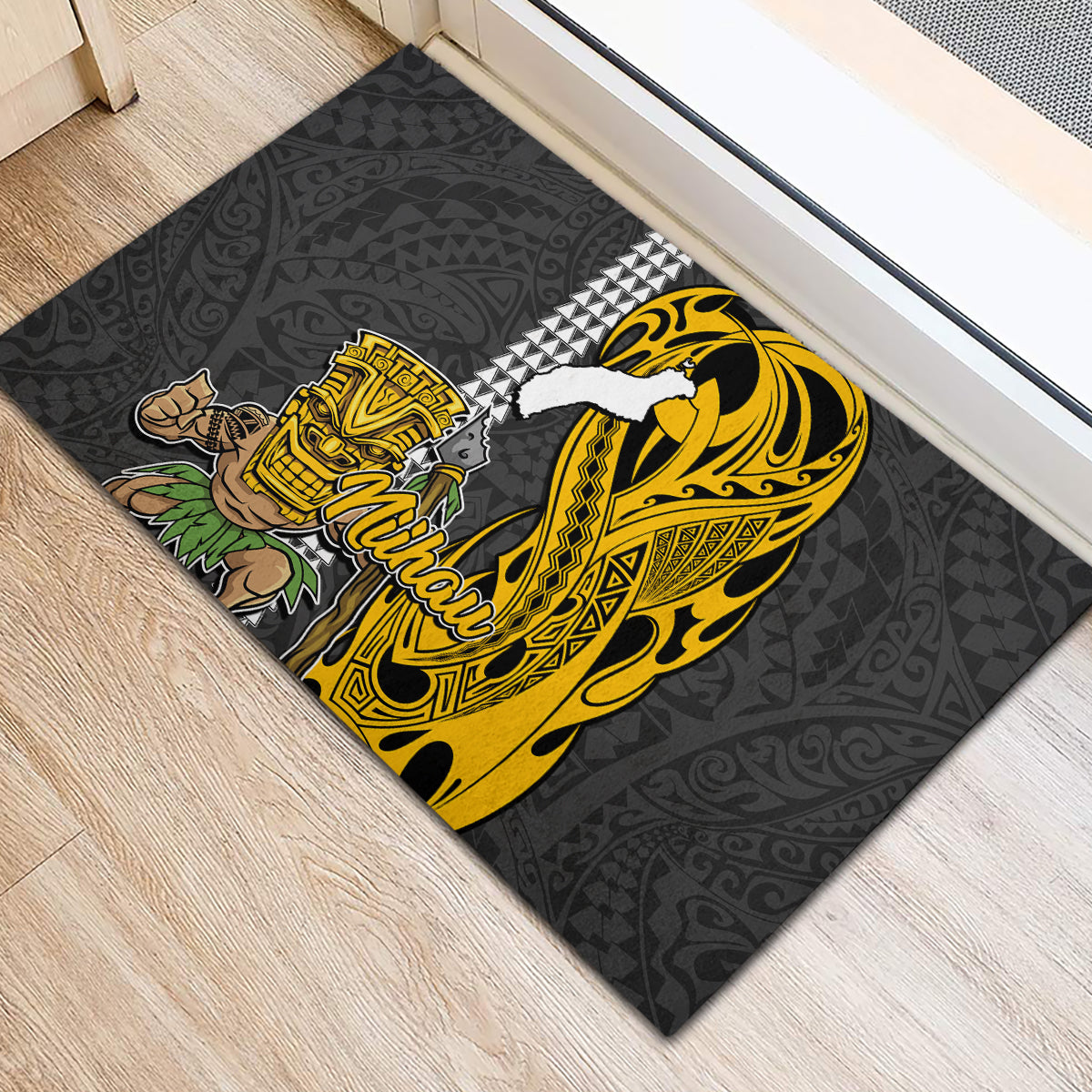 Hawaii Niihau Island Rubber Doormat Hawaiian Warrior and Kakau Symbols Abstract Tattoo LT03 - Polynesian Pride